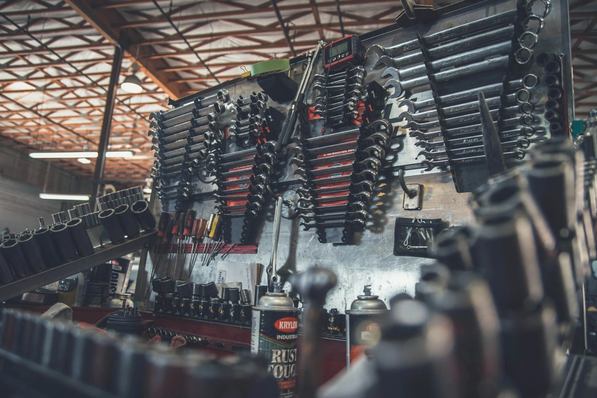 Close view of an open car engine bay